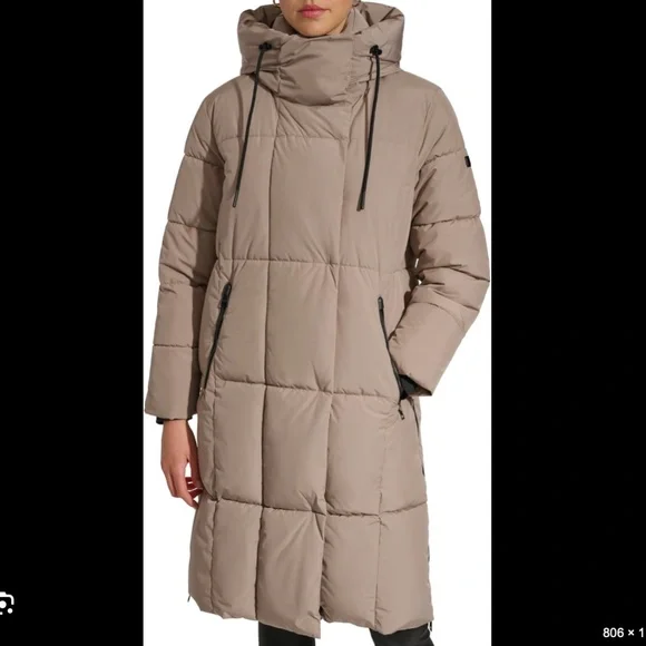 🆕NWT DKNY Hooded Long Down Alternative Puffer Jacket in 'Thistle', Size Small - Picture 2 of 11